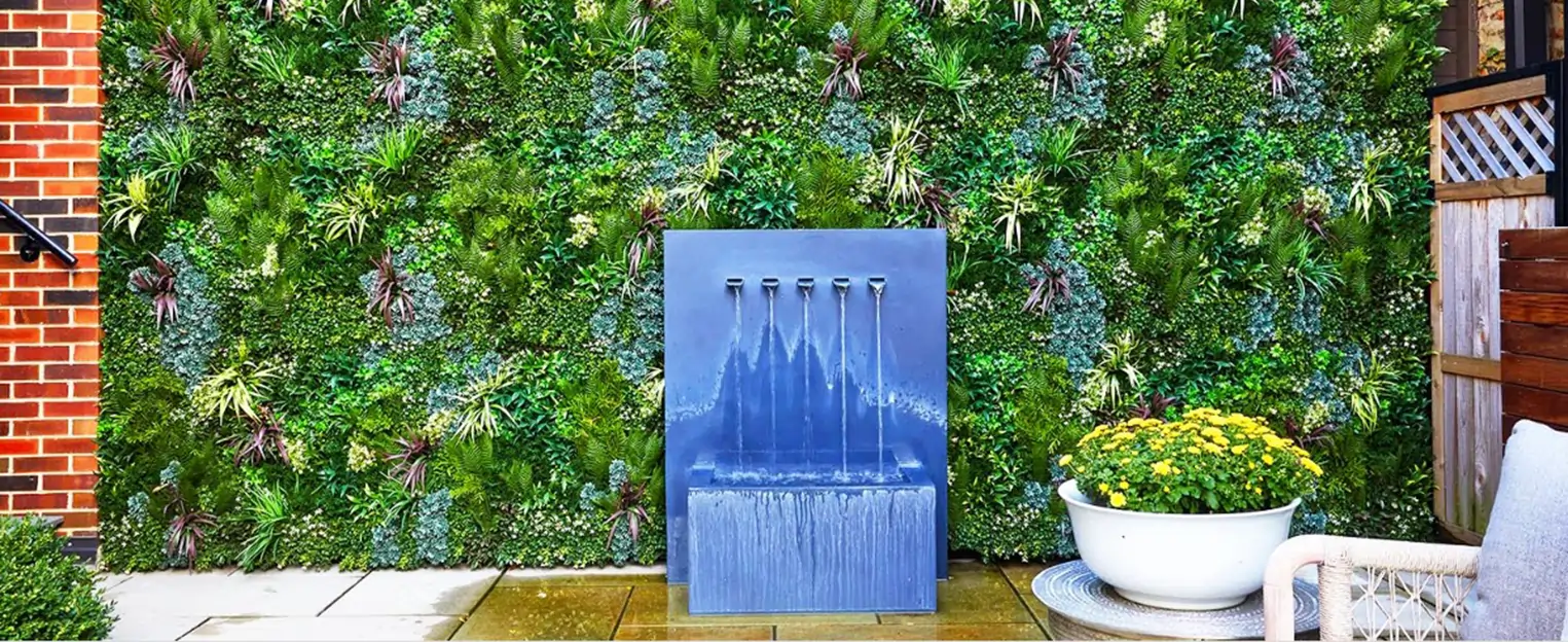 Artificial living wall fountain installed by SYNLawn