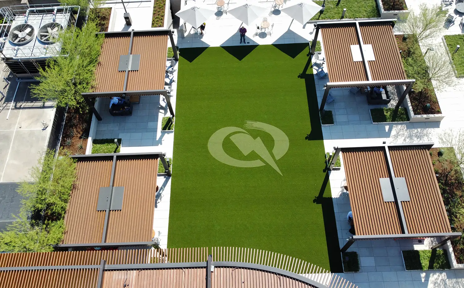 Drone shot quanta services artificial grass project from SYNLawn