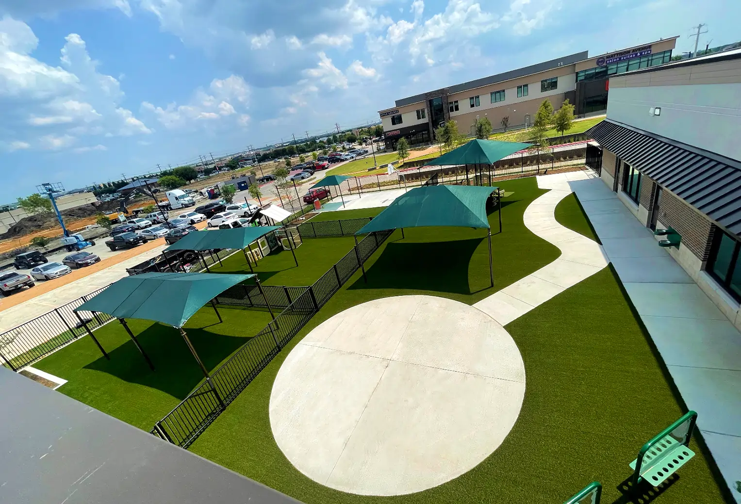 Commercial artificial grass playground drone shot from SYNLawn