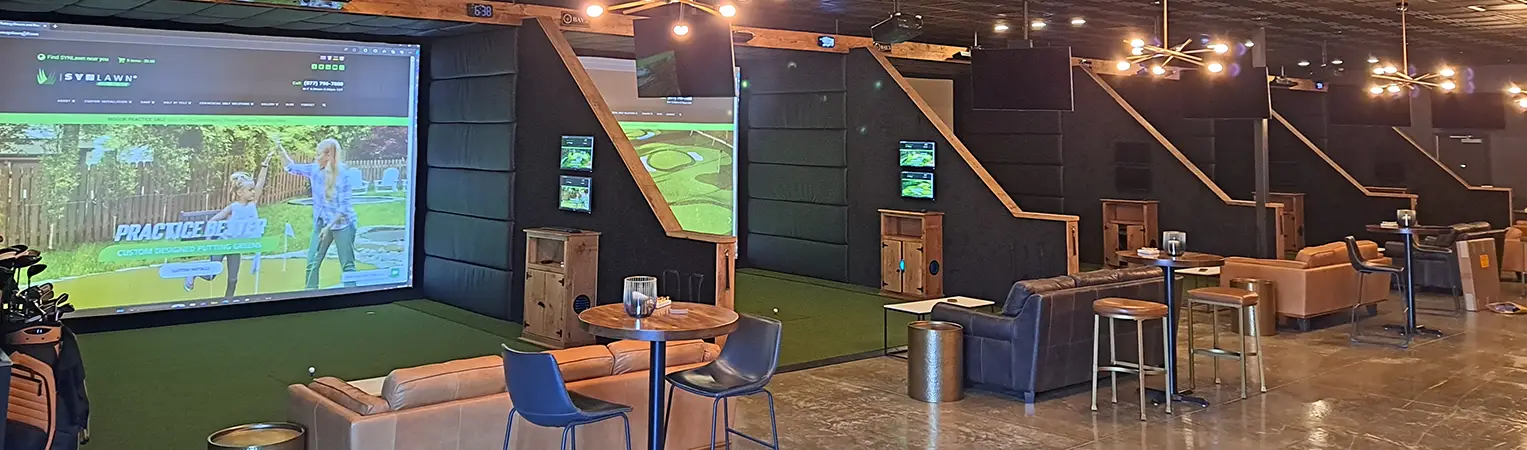 Indoor golf simulator turf installation from SYNLawn